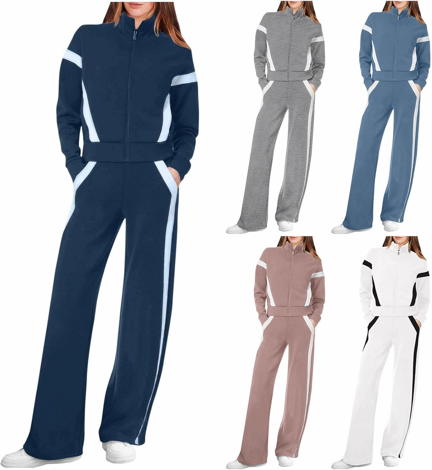 Women Active Wear 2 Piece Sets Sports Tracksuit Zipper Sweatshirt Matching Pants Sets Athletic Clothing Sets