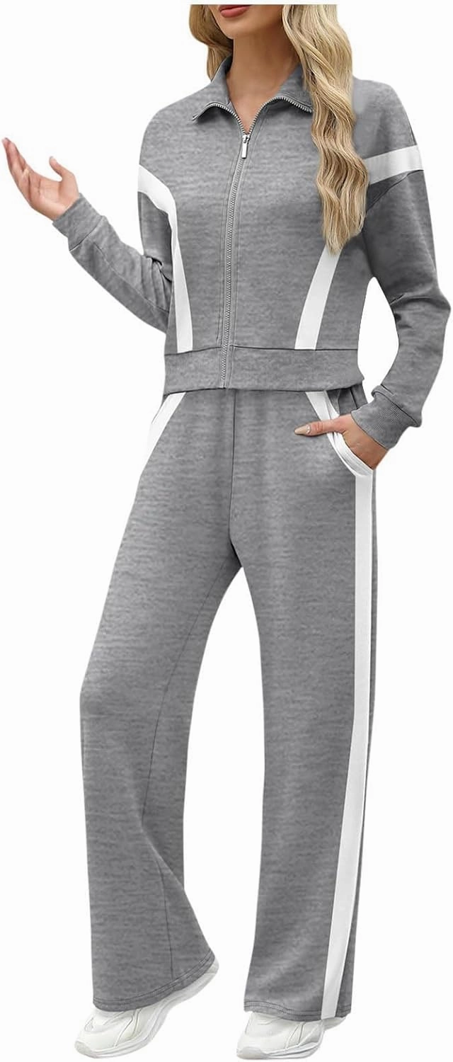 Women Active Wear 2 Piece Sets Sports Tracksuit Zipper Sweatshirt Matching Pants Sets Athletic Clothing Sets