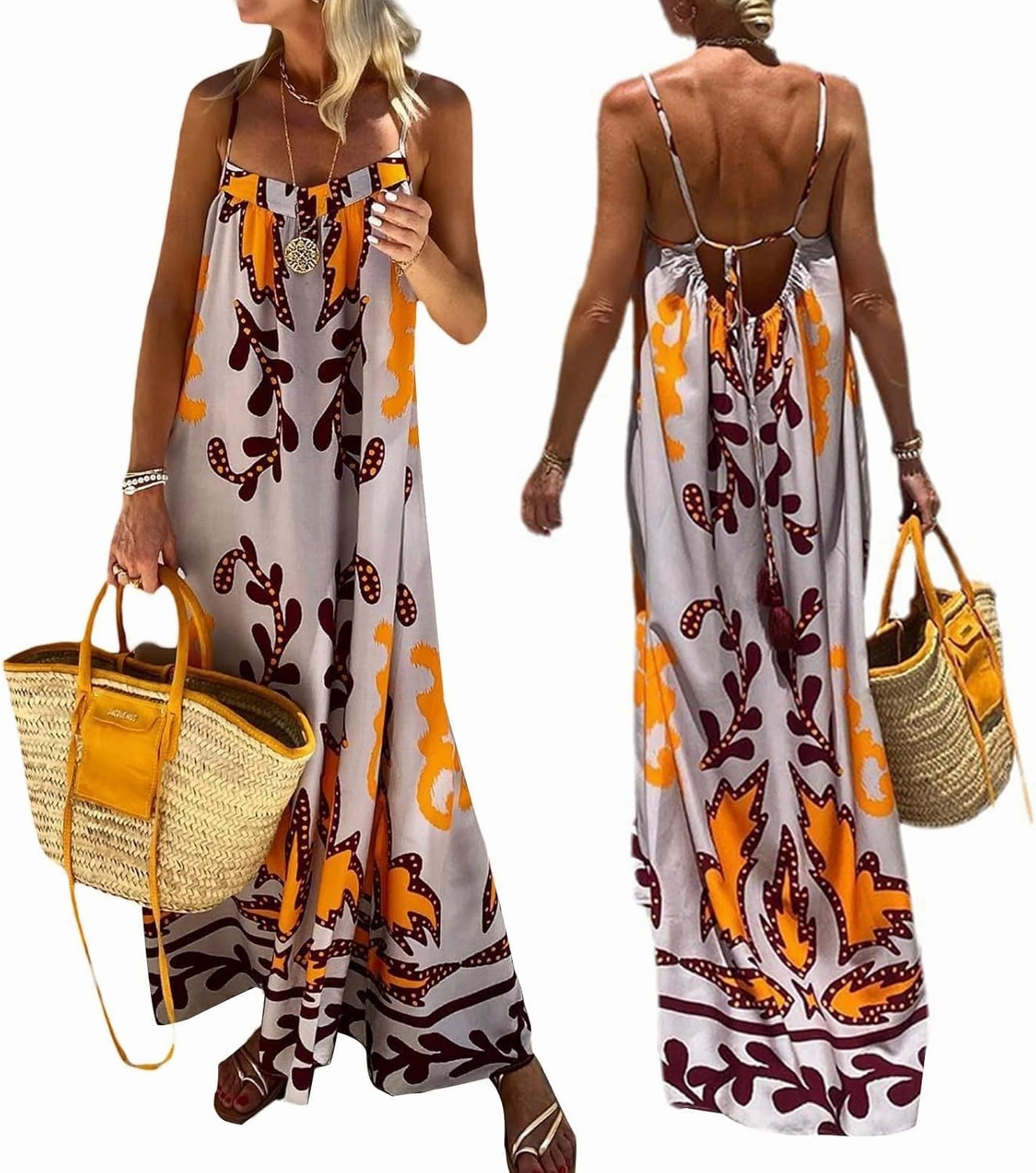 Women Dresses 2025 Cute Print Maxi Cami Dresses Sleeveless Casual Spaghetti Strap Graffiti Dress Vacation Dresses