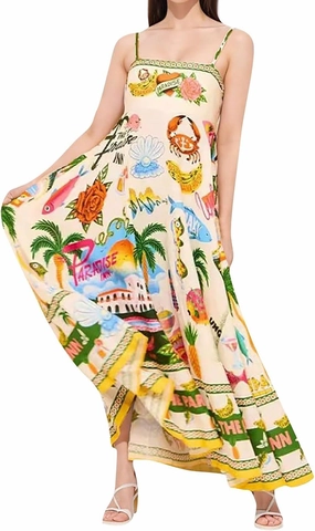 Women Dresses 2025 Cute Print Maxi Cami Dresses Sleeveless Casual Spaghetti Strap Graffiti Dress Vacation Dresses