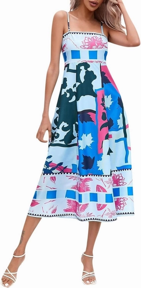 Women Dresses 2025 Cute Print Maxi Cami Dresses Sleeveless Casual Spaghetti Strap Graffiti Dress Vacation Dresses