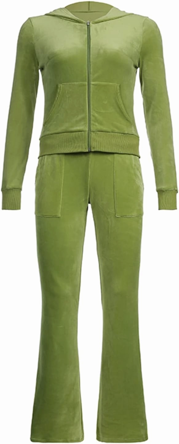 Women's 2 Piece Velour Tracksuit Set Heart Print Long Sleeve Zipper Hoodie Cropped Jacket and Sweatpants Y2K Sweatsuit Set