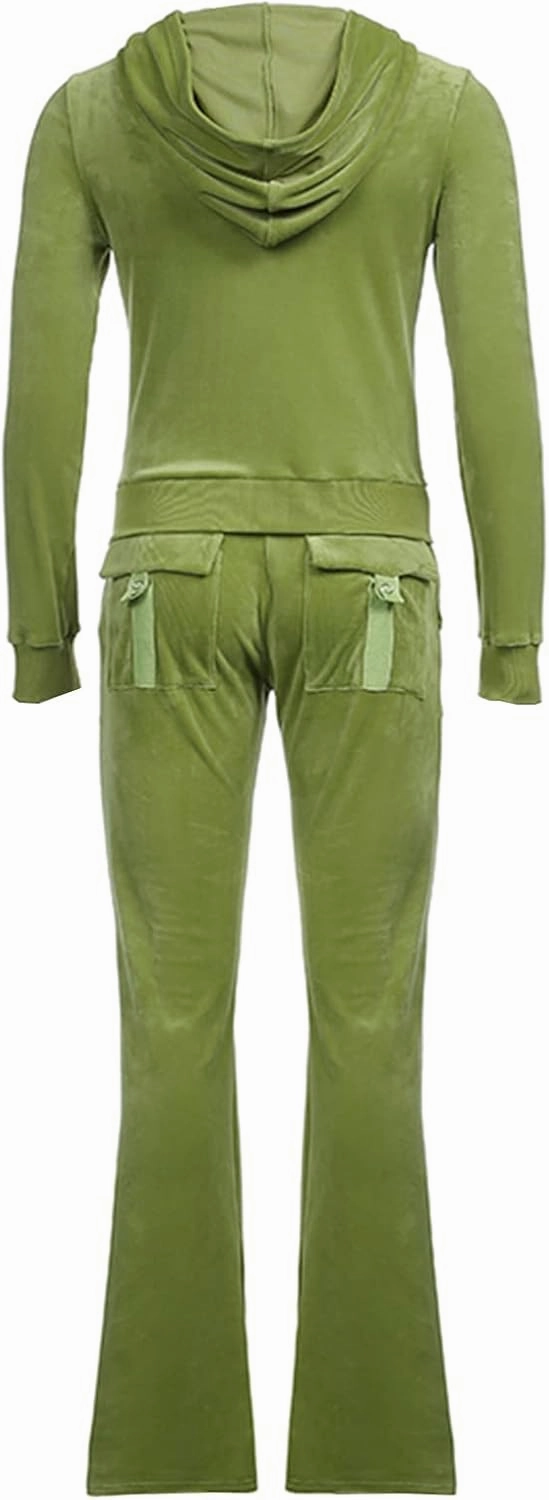 Women's 2 Piece Velour Tracksuit Set Heart Print Long Sleeve Zipper Hoodie Cropped Jacket and Sweatpants Y2K Sweatsuit Set