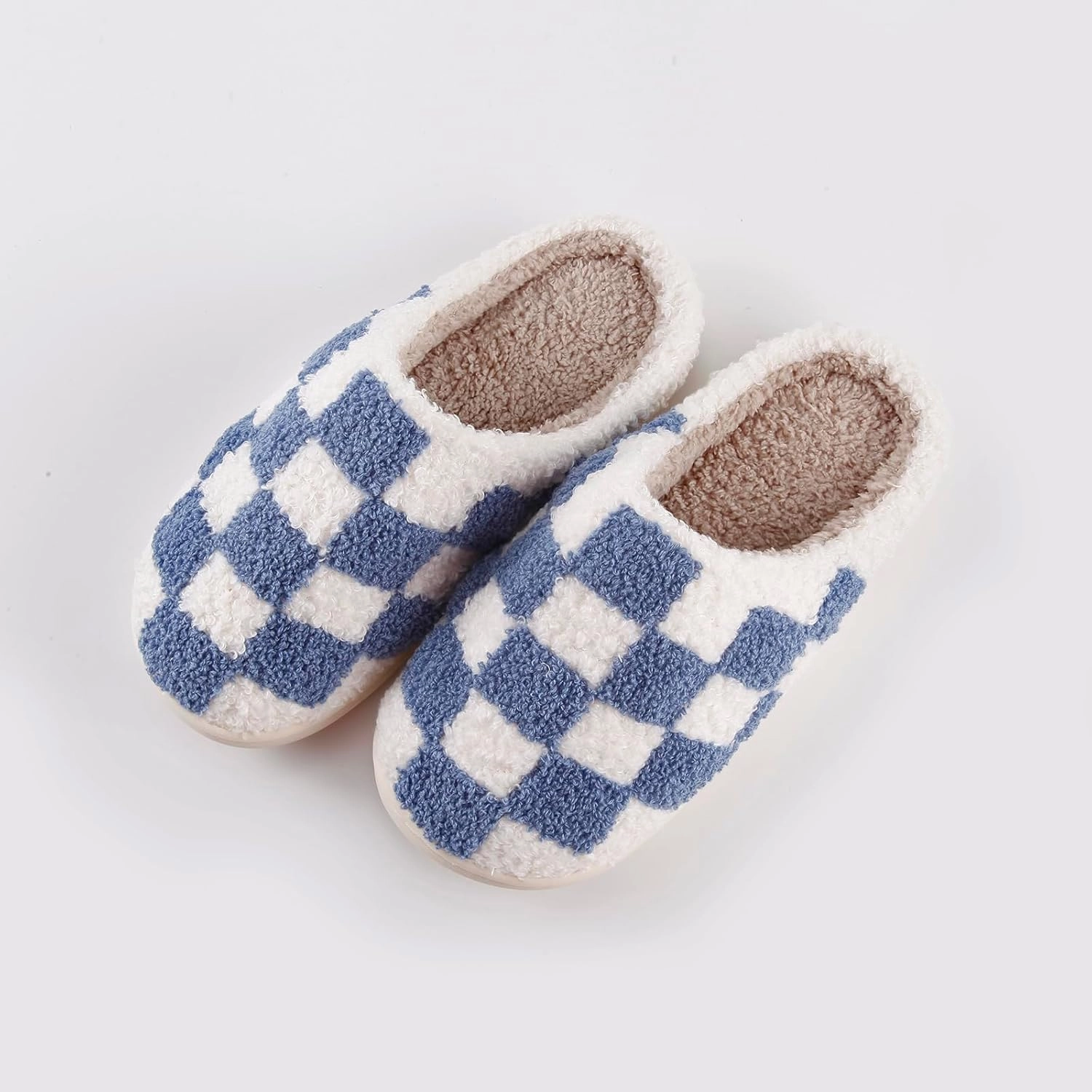Women's and Men's Fuzzy Checkered Memory Foam Slippers - Fluffy Couple Cozy House Indoor Outdoor Shoes