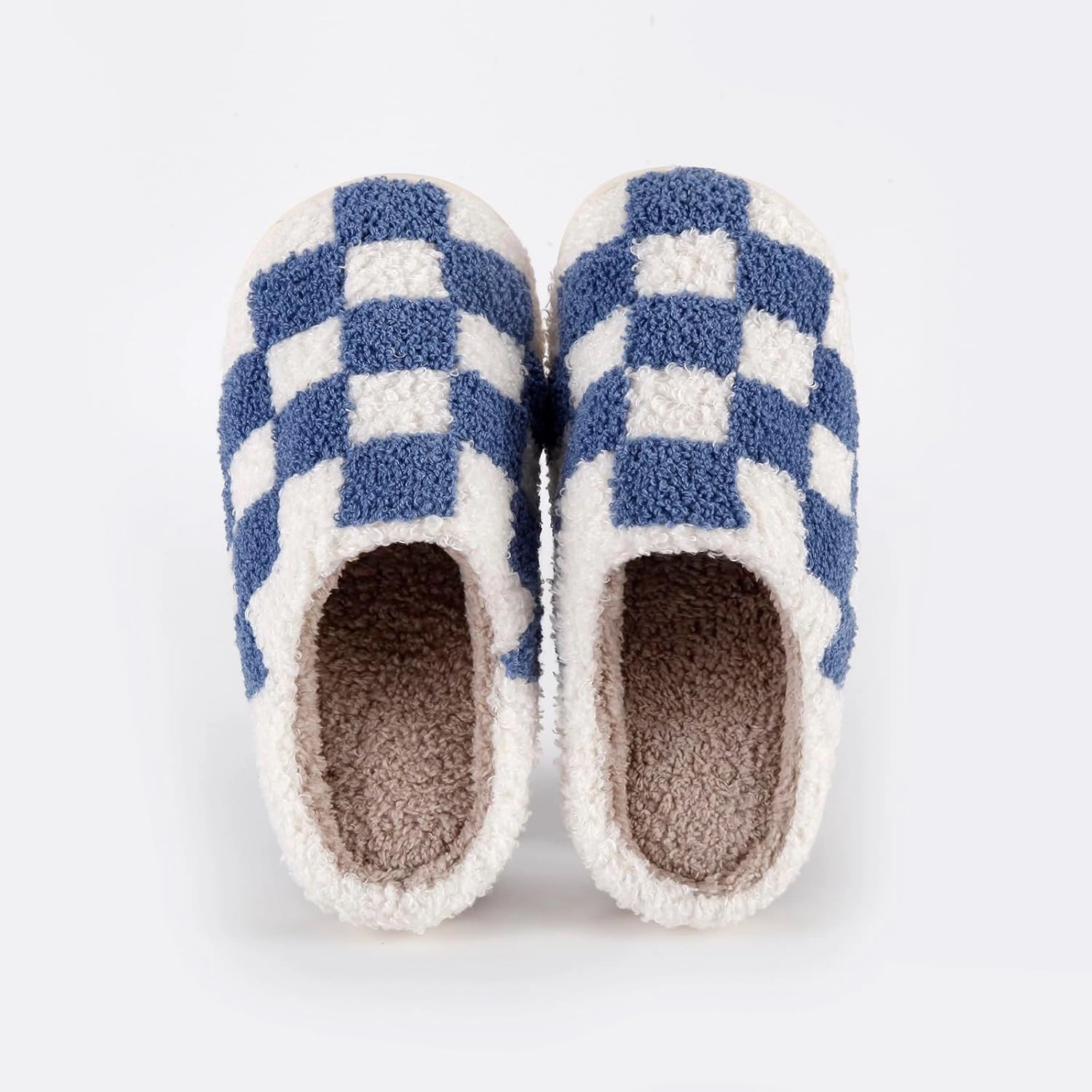 Women's and Men's Fuzzy Checkered Memory Foam Slippers - Fluffy Couple Cozy House Indoor Outdoor Shoes