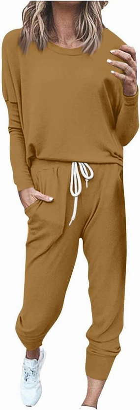 Women's Fall 2 Piece Lounge Outfit Crewneck Pullover Tops Long Pants Tracksuit Sweatsuits with Sweatpants Oversize