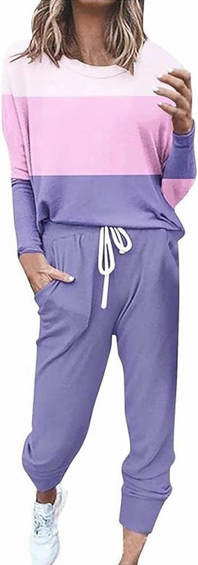 Women's Fall 2 Piece Lounge Outfit Crewneck Pullover Tops Long Pants Tracksuit Sweatsuits with Sweatpants Oversize