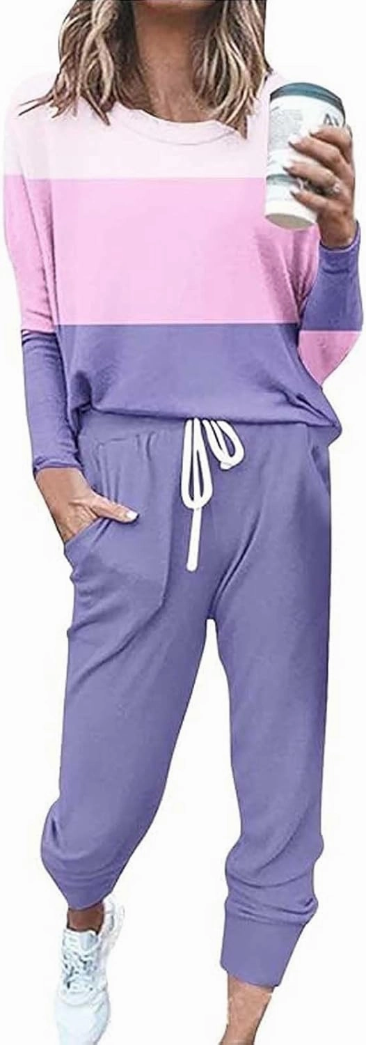 Women's Fall 2 Piece Lounge Outfit Crewneck Pullover Tops Long Pants Tracksuit Sweatsuits with Sweatpants Oversize