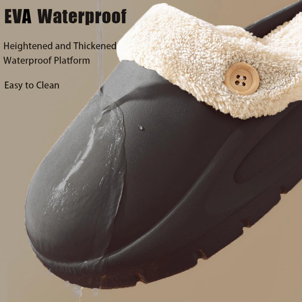 Women's Fur Lined Platform Clogs Removable Lining Waterproof Cotton Slippers Winter Fuzzy Shoes for Women Men Indoor Outdoor