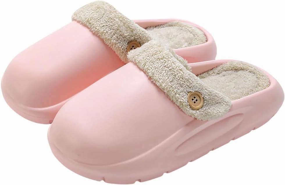 Women's Fur Lined Platform Clogs Removable Lining Waterproof Cotton Slippers Winter Fuzzy Shoes for Women Men Indoor Outdoor