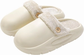 Women's Fur Lined Platform Clogs Removable Lining Waterproof Cotton Slippers Winter Fuzzy Shoes for Women Men Indoor Outdoor