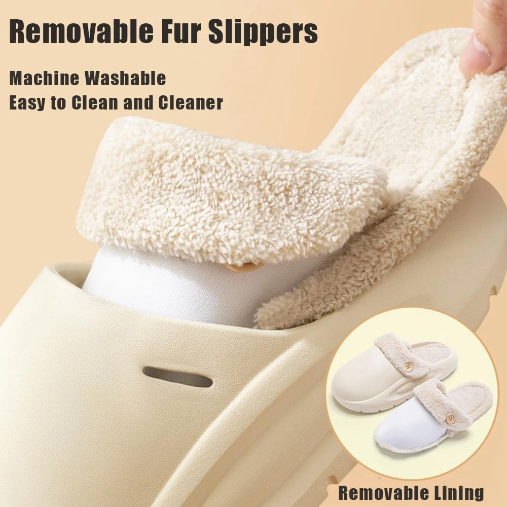 Women's Fur Lined Platform Clogs Removable Lining Waterproof Cotton Slippers Winter Fuzzy Shoes for Women Men Indoor Outdoor