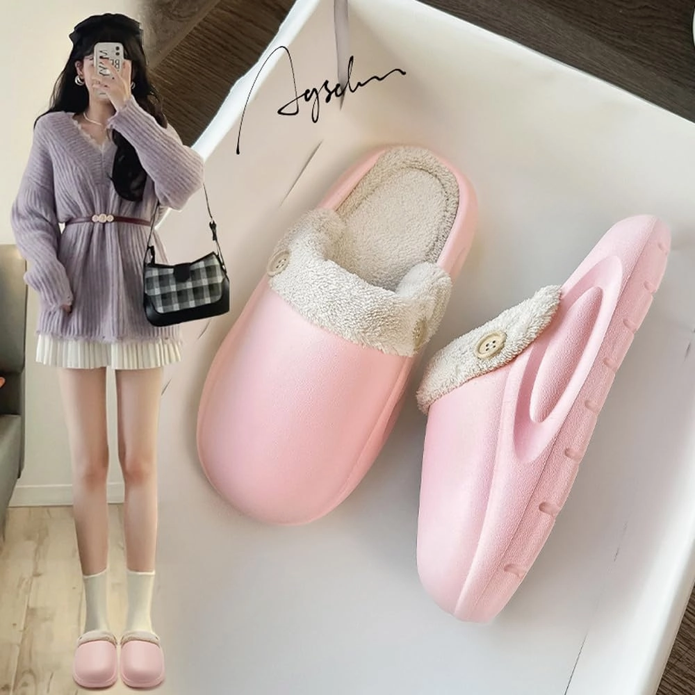 Women's Fur Lined Platform Clogs Removable Lining Waterproof Cotton Slippers Winter Fuzzy Shoes for Women Men Indoor Outdoor