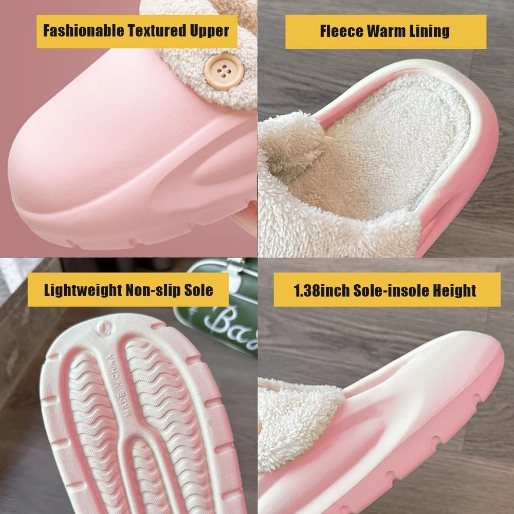 Women's Fur Lined Platform Clogs Removable Lining Waterproof Cotton Slippers Winter Fuzzy Shoes for Women Men Indoor Outdoor