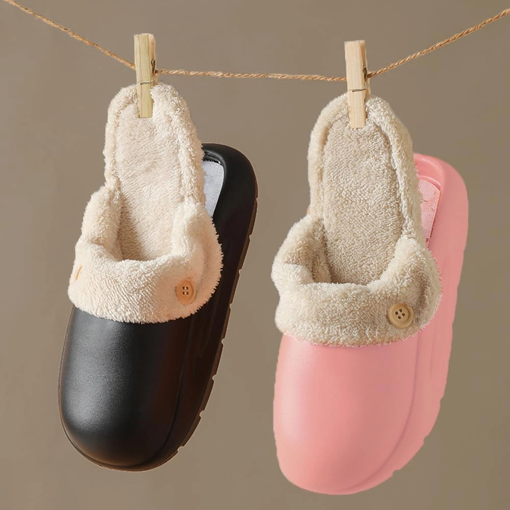 Women's Fur Lined Platform Clogs Removable Lining Waterproof Cotton Slippers Winter Fuzzy Shoes for Women Men Indoor Outdoor