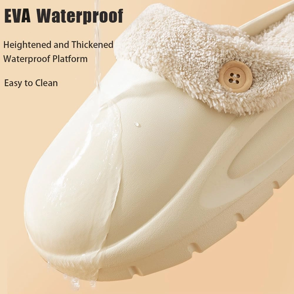 Women's Fur Lined Platform Clogs Removable Lining Waterproof Cotton Slippers Winter Fuzzy Shoes for Women Men Indoor Outdoor
