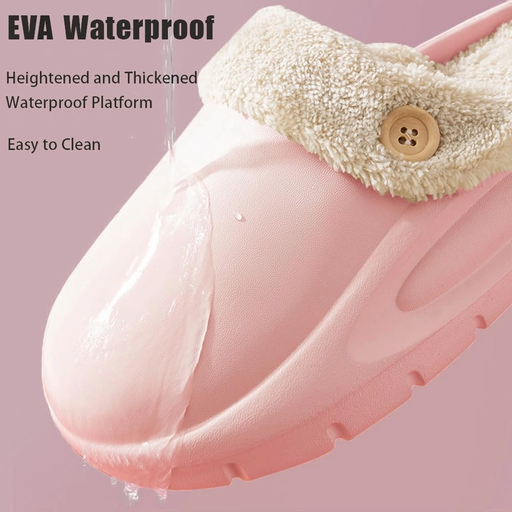 Women's Fur Lined Platform Clogs Removable Lining Waterproof Cotton Slippers Winter Fuzzy Shoes for Women Men Indoor Outdoor