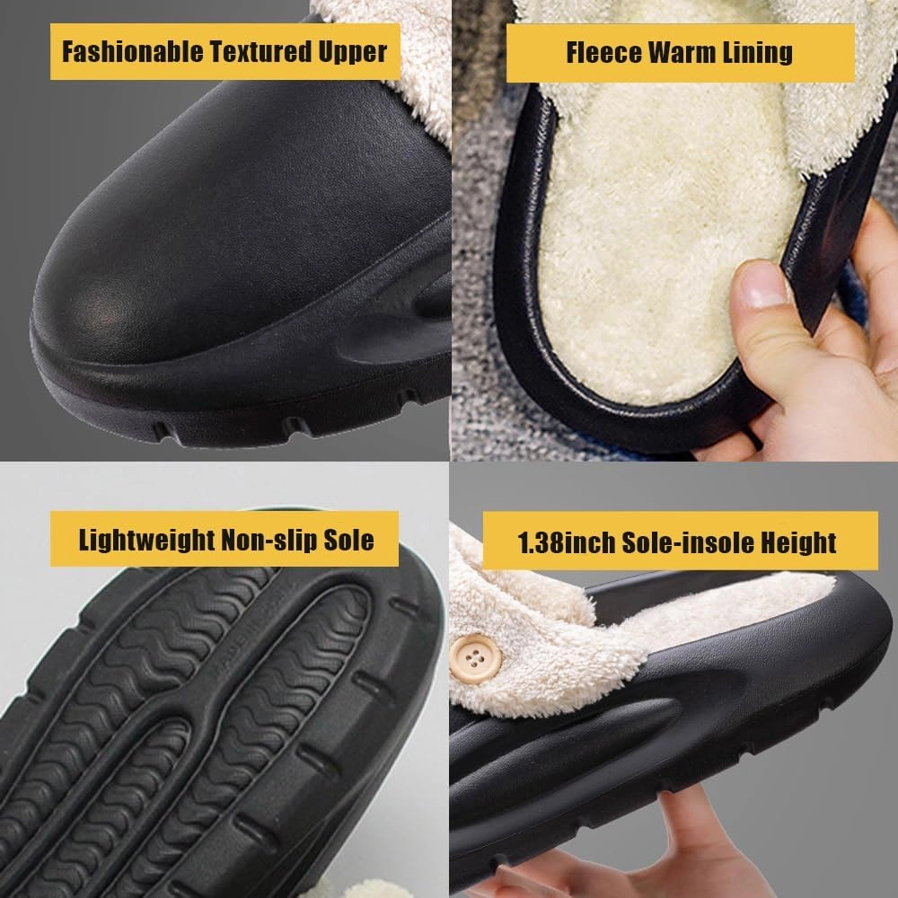 Women's Fur Lined Platform Clogs Removable Lining Waterproof Cotton Slippers Winter Fuzzy Shoes for Women Men Indoor Outdoor