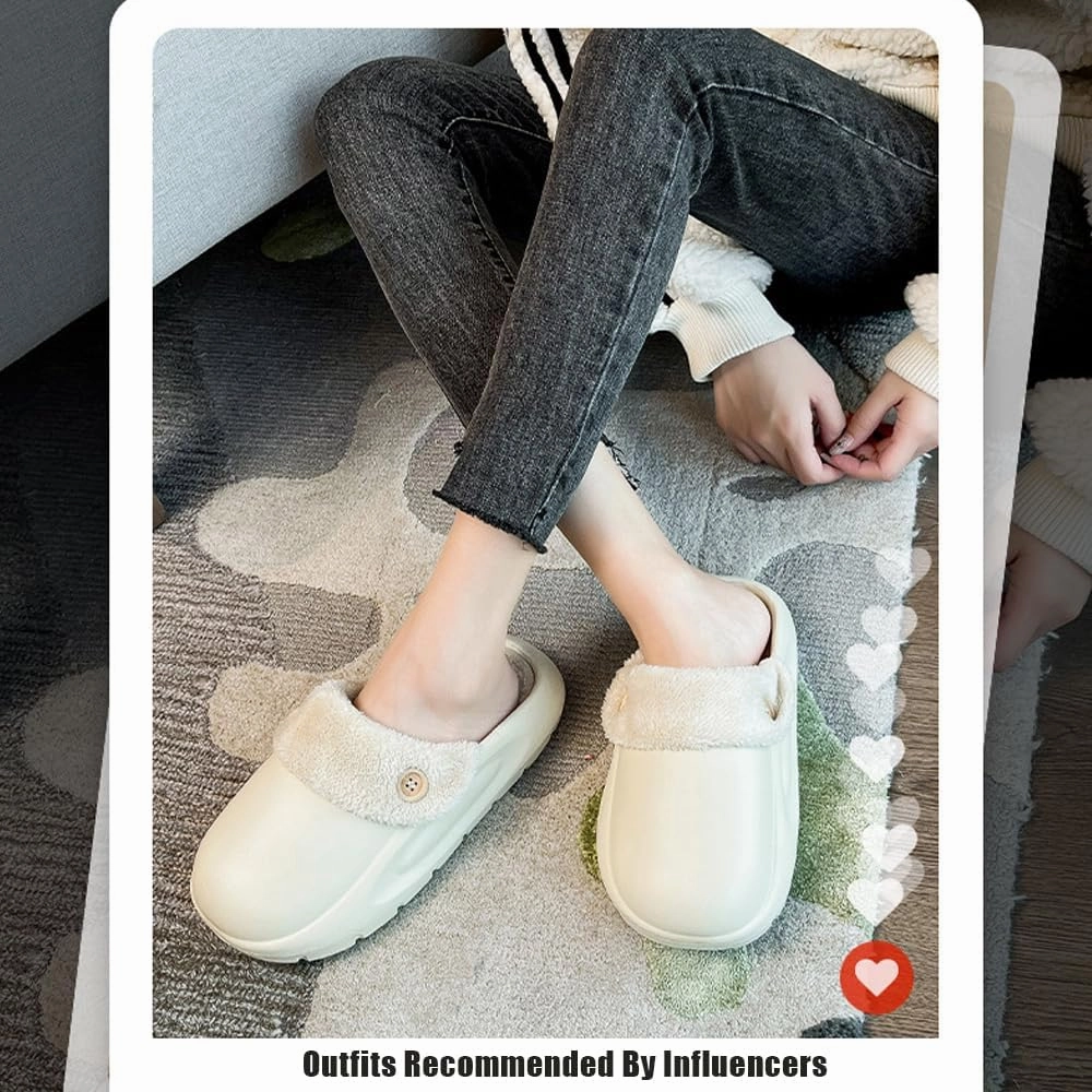 Women's Fur Lined Platform Clogs Removable Lining Waterproof Cotton Slippers Winter Fuzzy Shoes for Women Men Indoor Outdoor