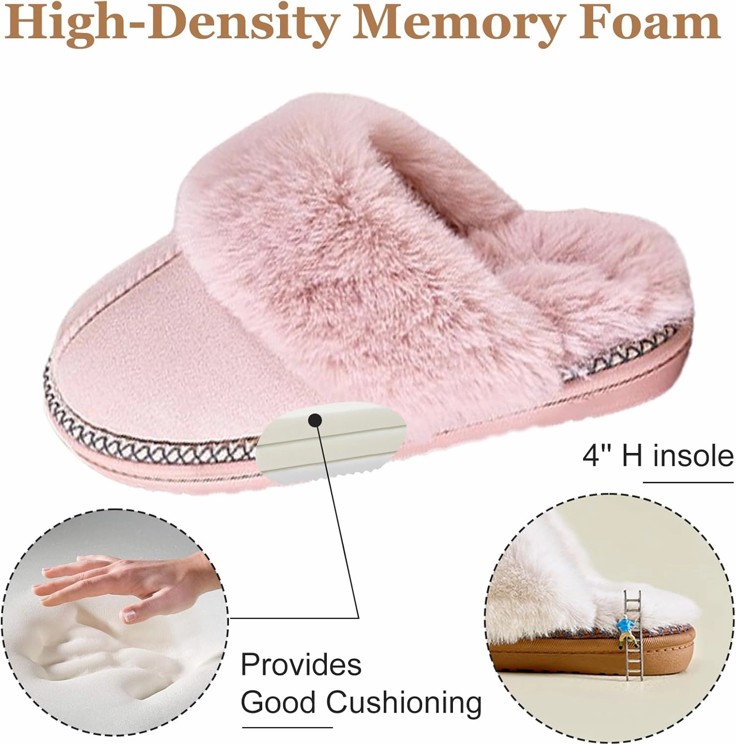 Women's Fuzzy Memory Foam Slippers Fluffy House Slippers Indoor and Outdoor Warm Gifts Trendy Anti-Skid House Shoes