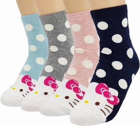 Women's Hello Kitty Cute Cotton Blend Ankle Socks Set, Polka Dot Crew Socks, One Size