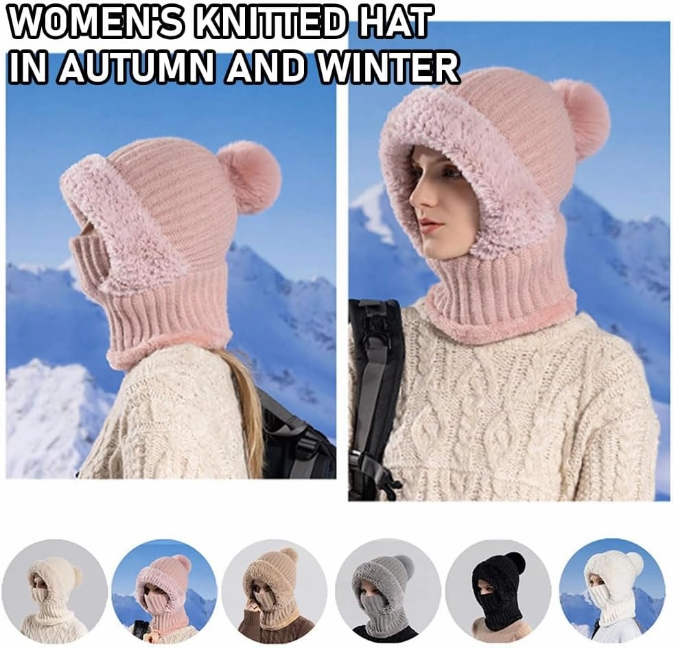 Women'S Knitted Hat In Autumn And Winter, Womens Knitted Hat, Winter Hats For Women Scarf Hat Face Mas Integrated Beanie