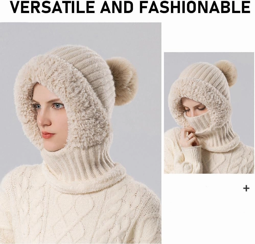 Women'S Knitted Hat In Autumn And Winter, Womens Knitted Hat, Winter Hats For Women Scarf Hat Face Mas Integrated Beanie