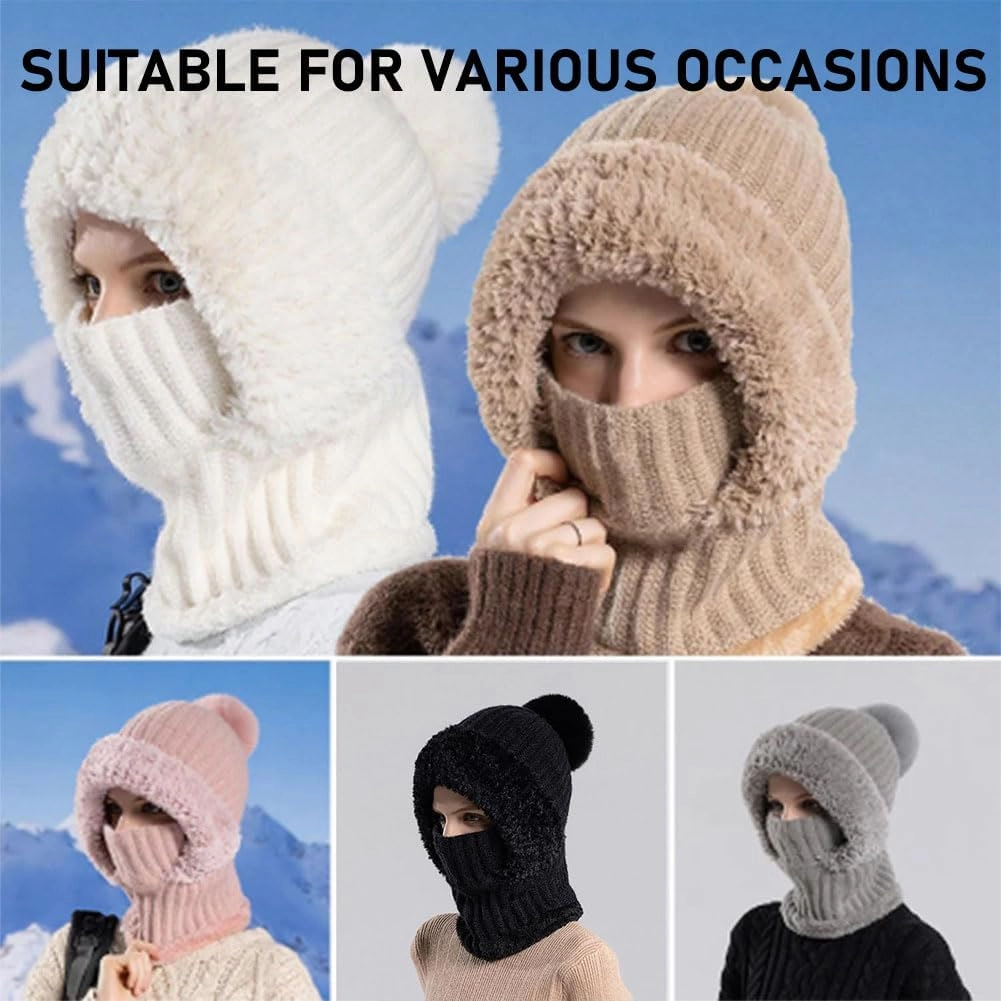Women'S Knitted Hat In Autumn And Winter, Womens Knitted Hat, Winter Hats For Women Scarf Hat Face Mas Integrated Beanie