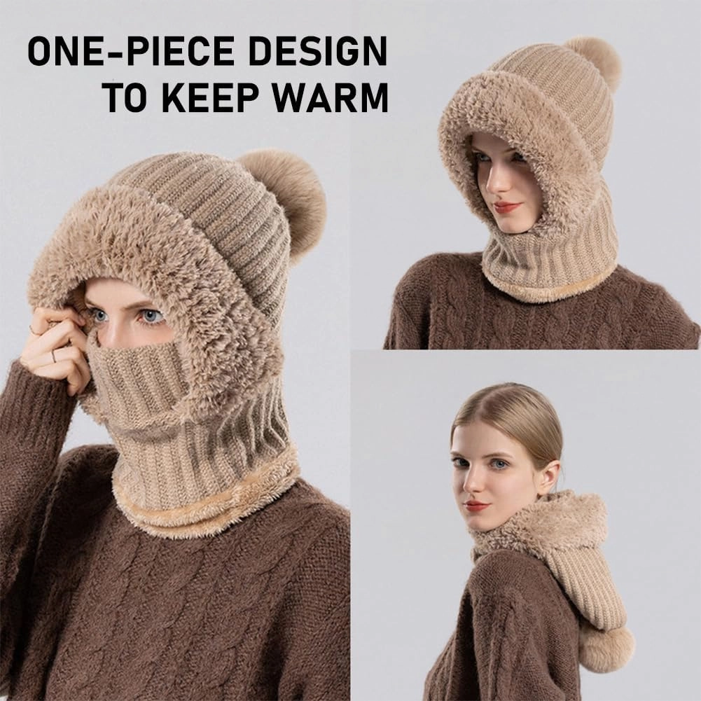 Women'S Knitted Hat In Autumn And Winter, Womens Knitted Hat, Winter Hats For Women Scarf Hat Face Mas Integrated Beanie