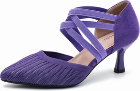 Women's Low Kitten Heels Knit Pumps Elastic Crisscross Ankle Strap Slip On Dress Shoes