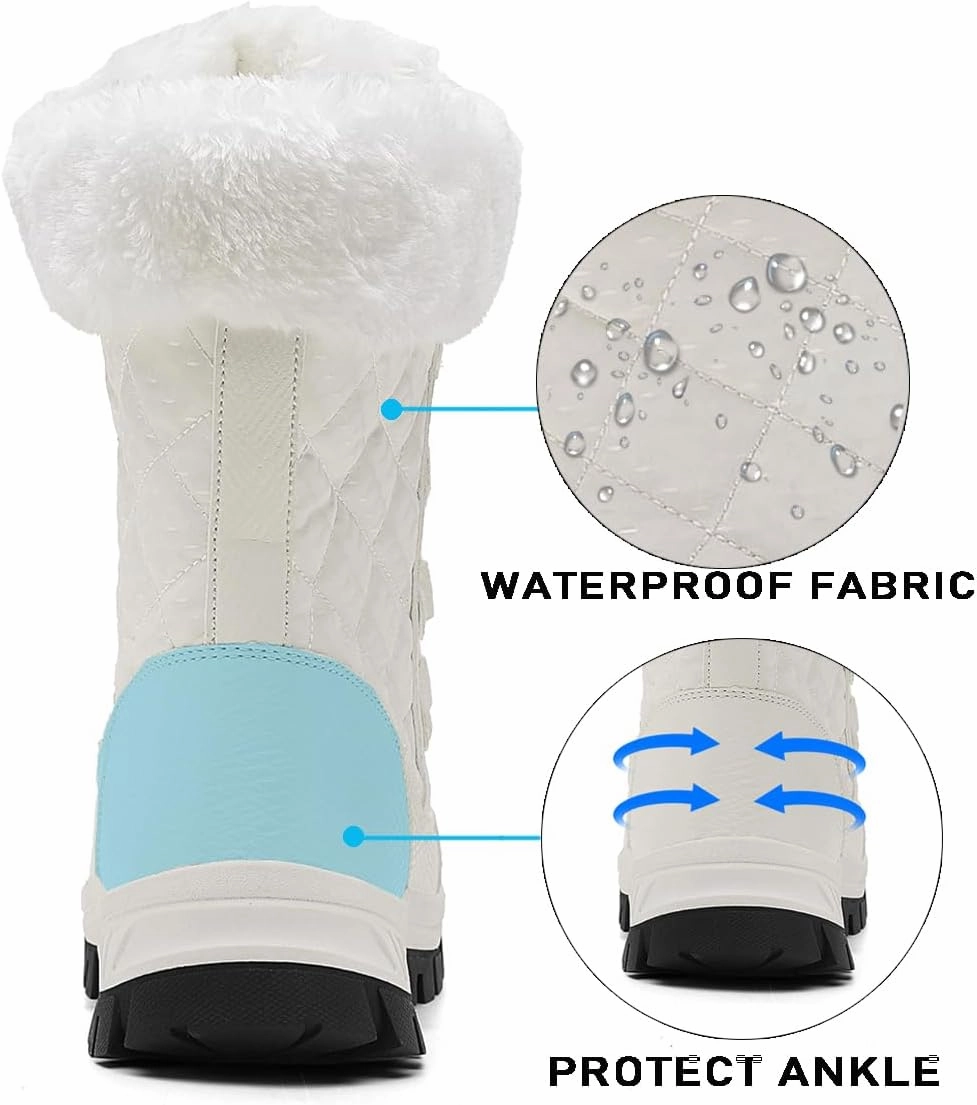 Women's Snow Boots Waterproof Winter Boot Walking Comfortable Hiking Outdoor Lace-Up Booties Fur Lined Mid Calf Warm shoes