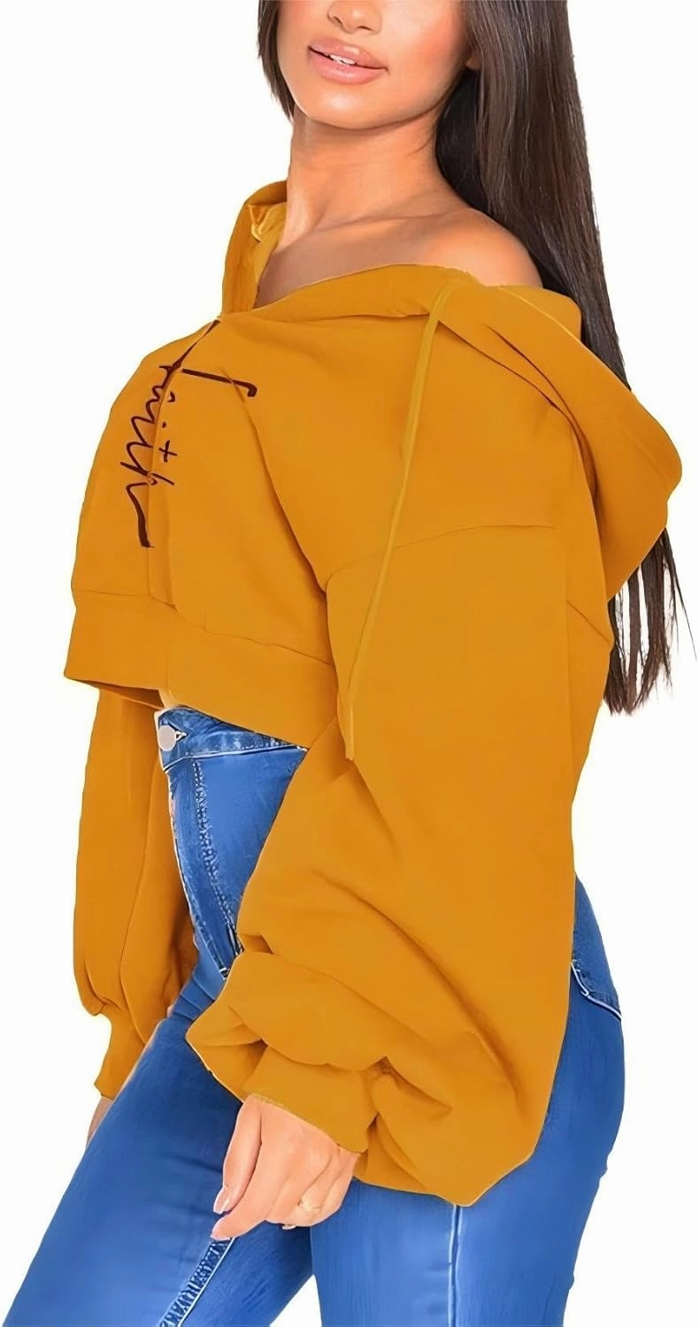 Women's Thick Sports Hoodie, Pullover Hoodie, Crop, Faith Letter Embroidered Hoodie