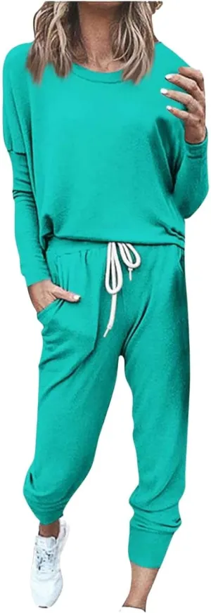 Women's 2 Piece Outfits Long Sleeve Crewneck Pullover Tops and Long Pant Tracksuit Sweatsuits with Sweatpants 2 Piece