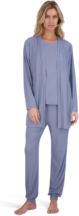 Women's 4-Piece Pajama Set – Soft Hacci Knit Loungewear, Short Sleeve T-Shirt, Tank Top, Cardigan & Jogger Pants