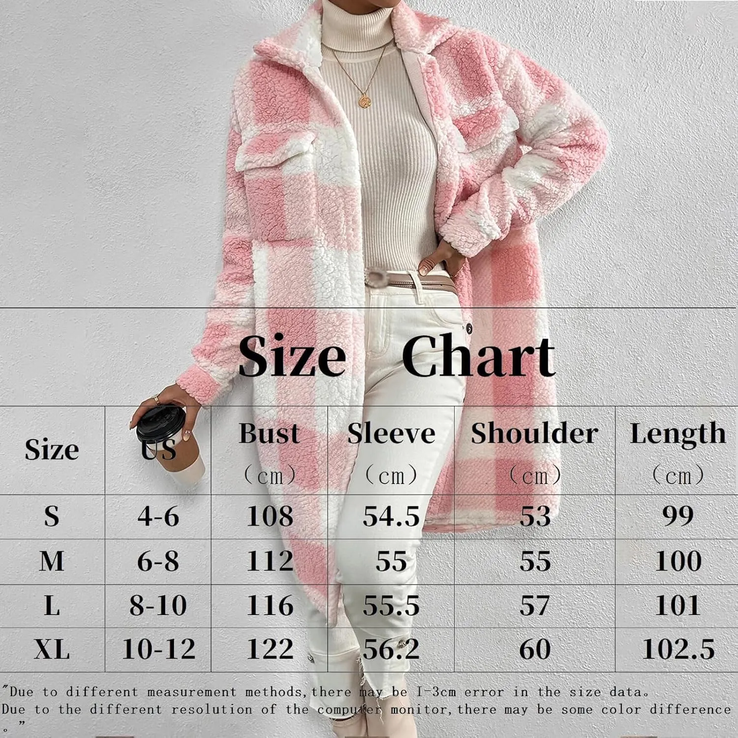 Women’s Chic Plaid Print Warm Plush Long Coat, Womens Fuzzy Fleece Jacket, Coats for Women Trendy