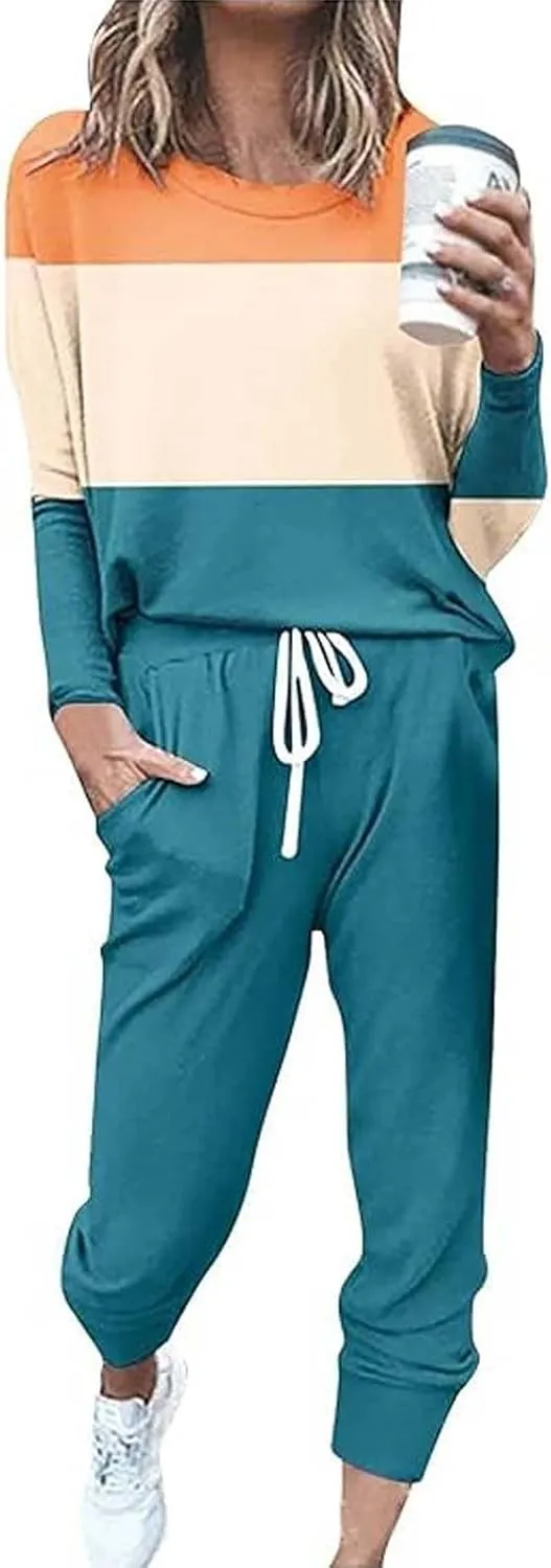 Women's Fall 2 Piece Lounge Outfit Crewneck Pullover Tops Long Pants Tracksuit Sweatsuits with Sweatpants Oversize
