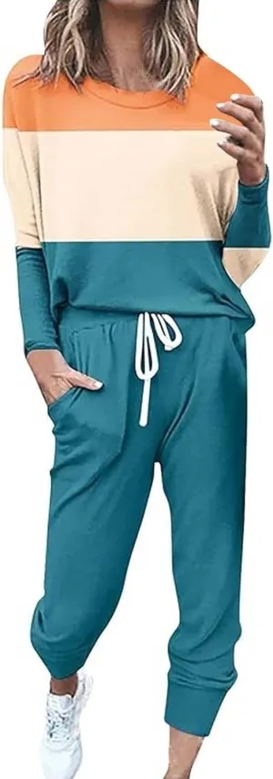 Women's Fall 2 Piece Lounge Outfit Crewneck Pullover Tops Long Pants Tracksuit Sweatsuits with Sweatpants Oversize