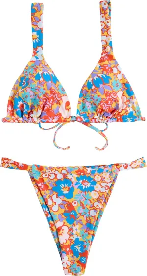 Women's High Waisted Bikini Set Floral Print Spaghetti Strap Smocked Wireless Bathing Suit Swimsuit 2 Piece Set