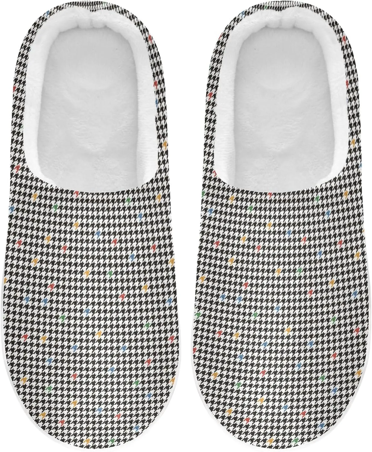 Women's Memory Foam Spa Slippers Warm Plush Anti-Skid Sole Fuzzy Soft House Shoes Bedroom Home Indoor M Houndstooth Black Buffalo Plaid Tartan Check Scotland