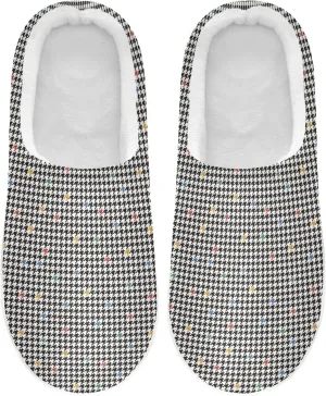 Women's Memory Foam Spa Slippers Warm Plush Anti-Skid Sole Fuzzy Soft House Shoes Bedroom Home Indoor M Houndstooth Black Buffalo Plaid Tartan Check Scotland