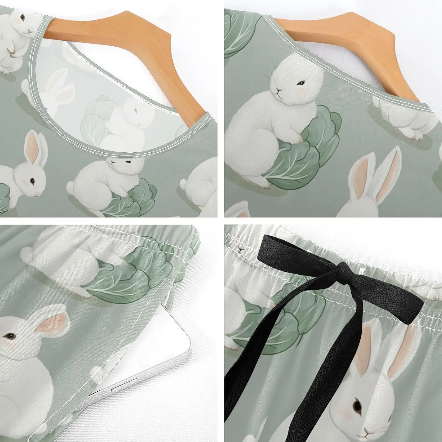Women's Pajama Set Bunny Cabbage Vegetable Sleepwear Soft Pjs Lounge Sets Short Sleeve with Pockets S-XXL