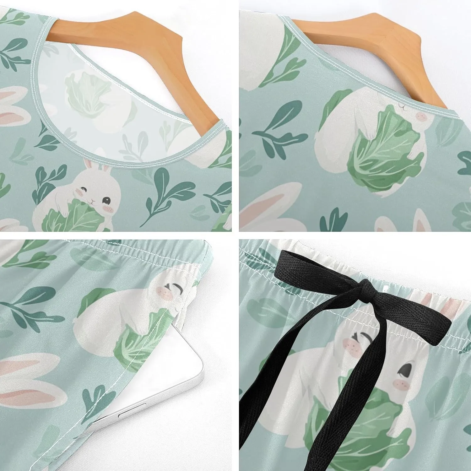 Women's Pajama Set Cute Animal Bunny Cabbage Sleepwear Soft Pjs Lounge Sets Short Sleeve with Pockets S-XXL