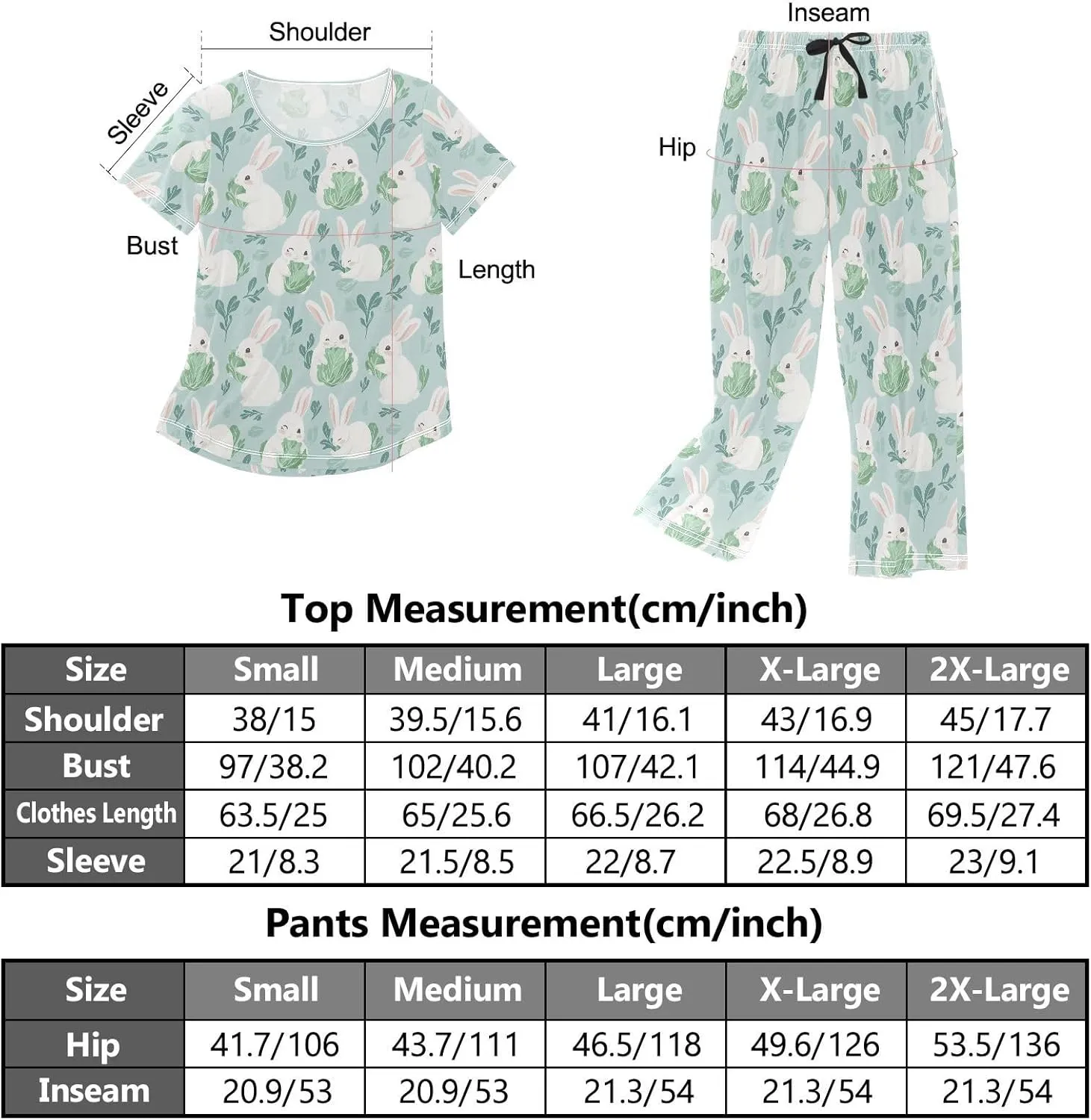 Women's Pajama Set Cute Animal Bunny Cabbage Sleepwear Soft Pjs Lounge Sets Short Sleeve with Pockets S-XXL
