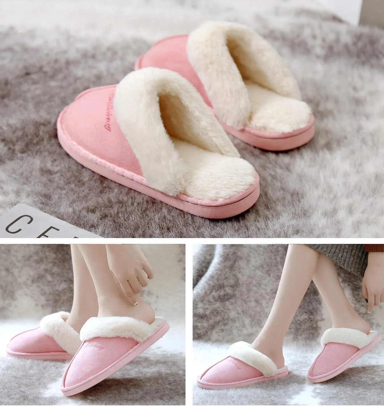Womens Slippers Soft Plush Warm House Shoes Anti-Slip Fluffy Fur Indoor/Outdoor Slippers
