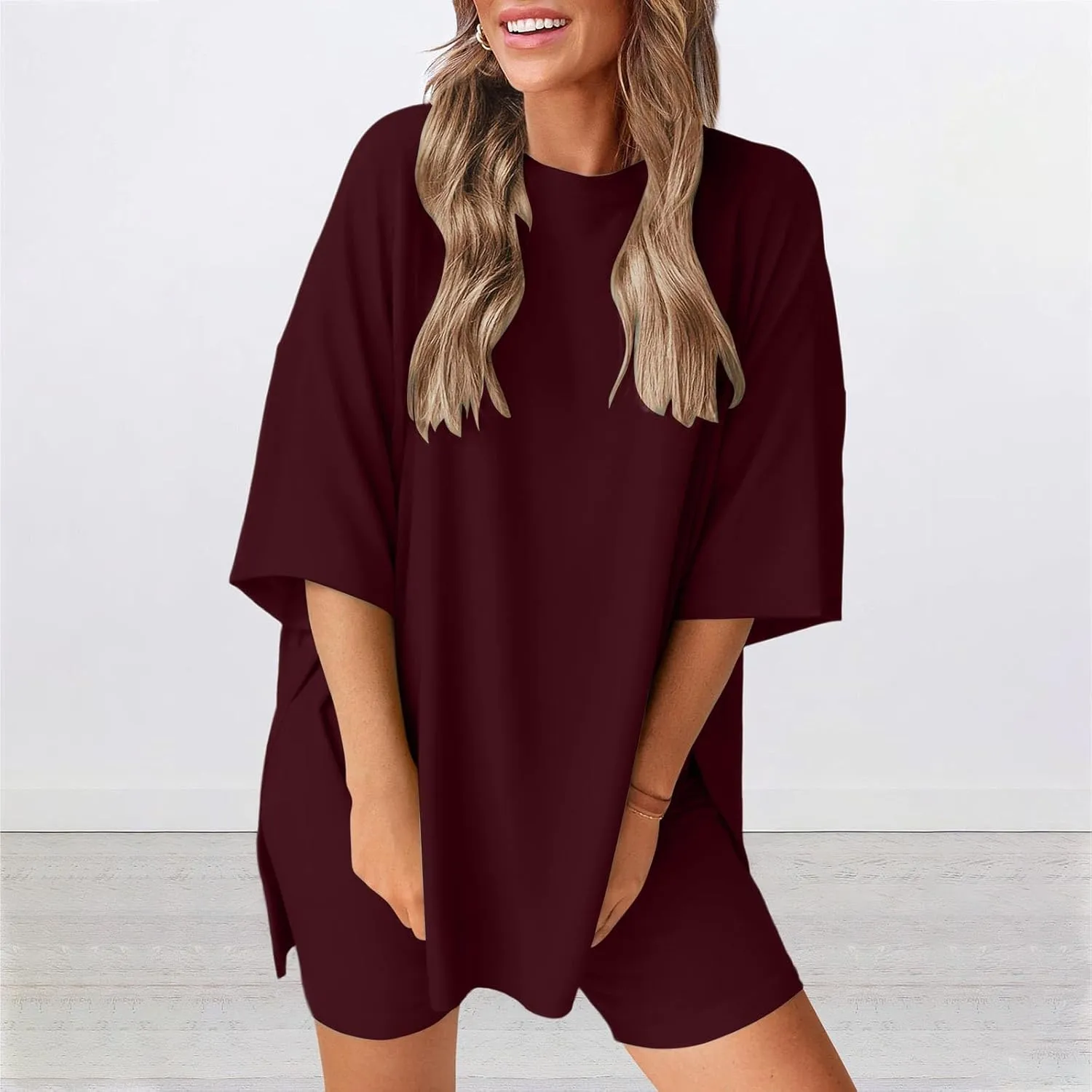Womens Two Piece Lounge Sets Casual Summer Outfits 2 Piece Oversized Tee and Shorts Leggings Matching Clothing Set