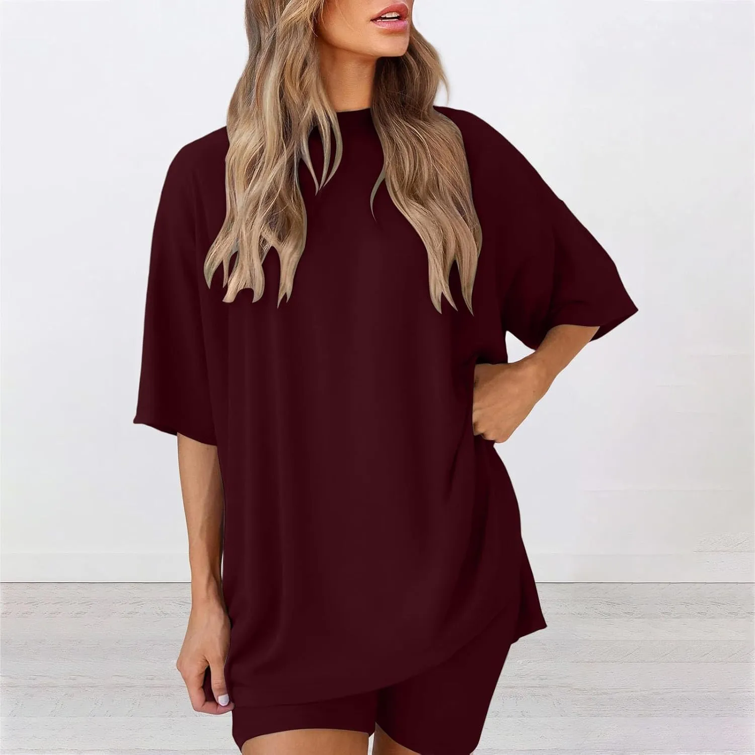 Womens Two Piece Lounge Sets Casual Summer Outfits 2 Piece Oversized Tee and Shorts Leggings Matching Clothing Set