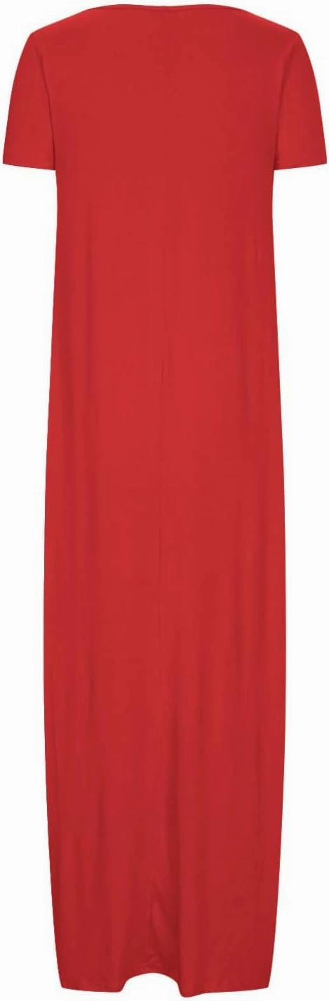Womens Dress 2024 Fashion Casual Crewneck Solid Flowy Swing Long Tunic Top Dress with Pocket Short Sleeve Maxi Dress