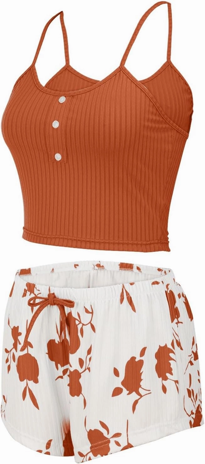Womens Pajama Sets 2 Piece Soft Tank Top & Cute Print Elastic Waist Shorts Camisole Lounge Set