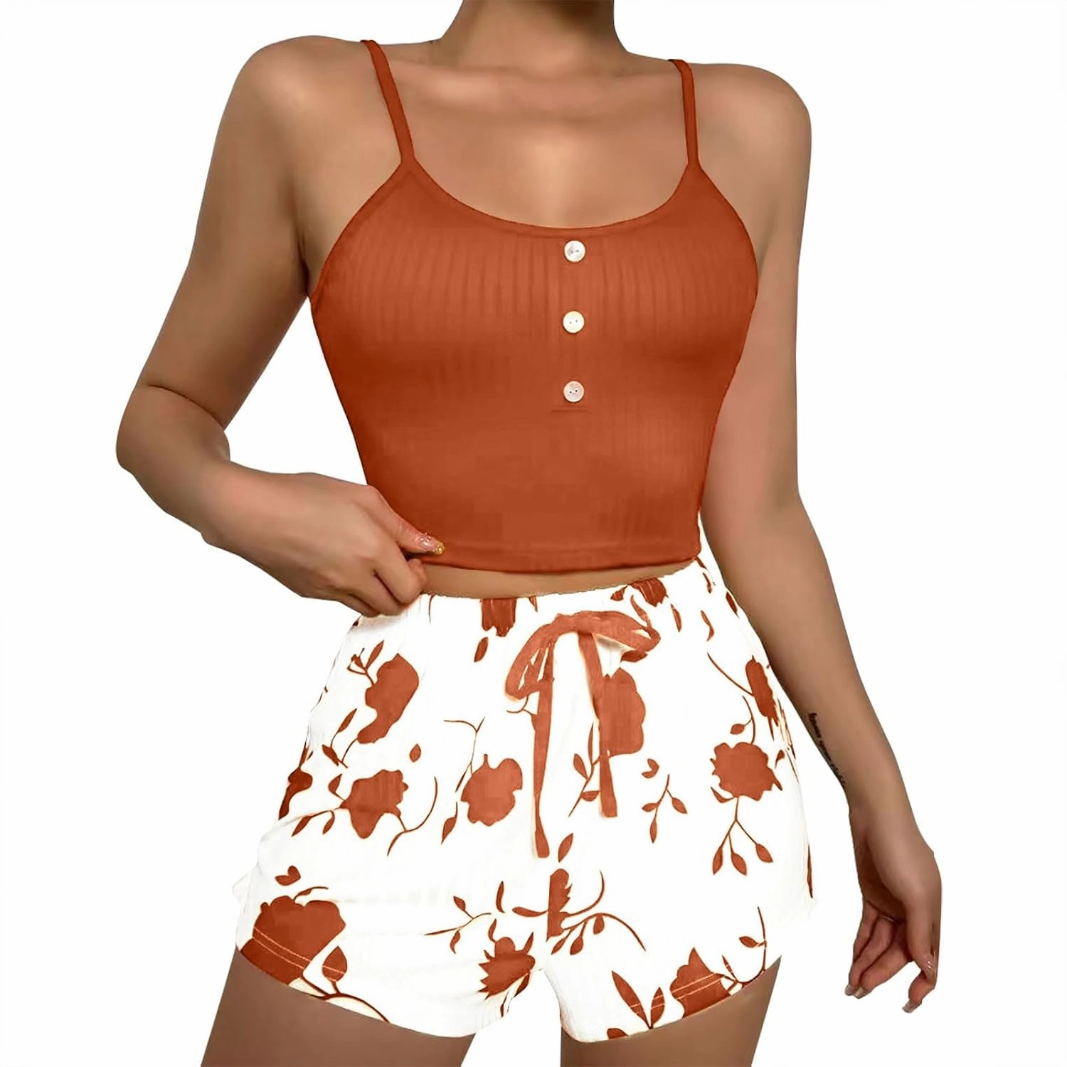 Womens Pajama Sets 2 Piece Soft Tank Top & Cute Print Elastic Waist Shorts Camisole Lounge Set