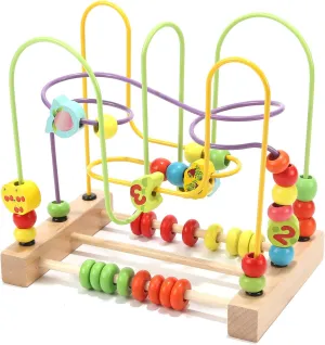 Wondertoys Bead Maze Toy for Kids Wooden Colorful Abacus Roller Coaster Educational Circle Toys Bead Maze Activity Cube Sensory Toys for Children